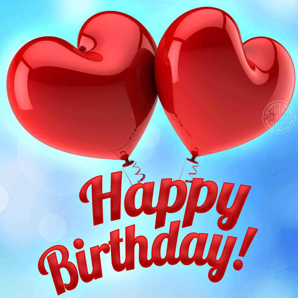 Happy Birthday! Red heart shaped balloons. - Download on Davno
